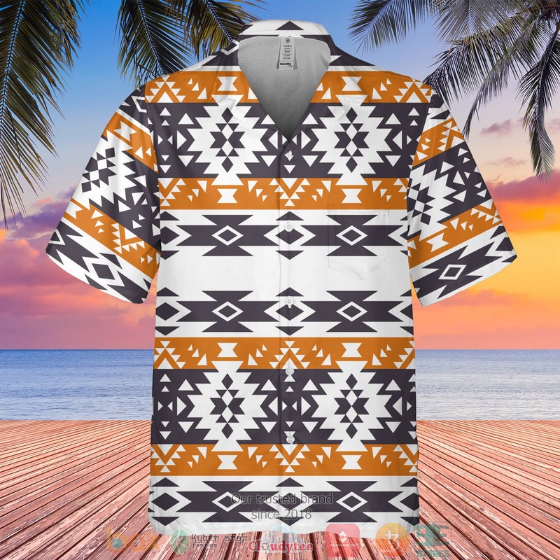Native_Pattern_white_orange_Hawaiian_Shirt