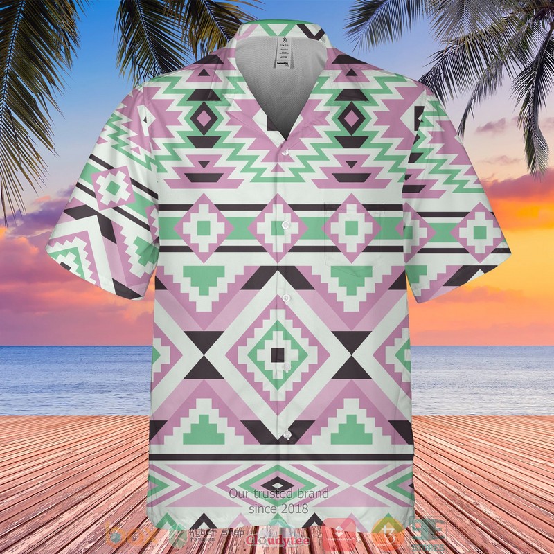 Native_Pattern_white_pink_Hawaiian_Shirt