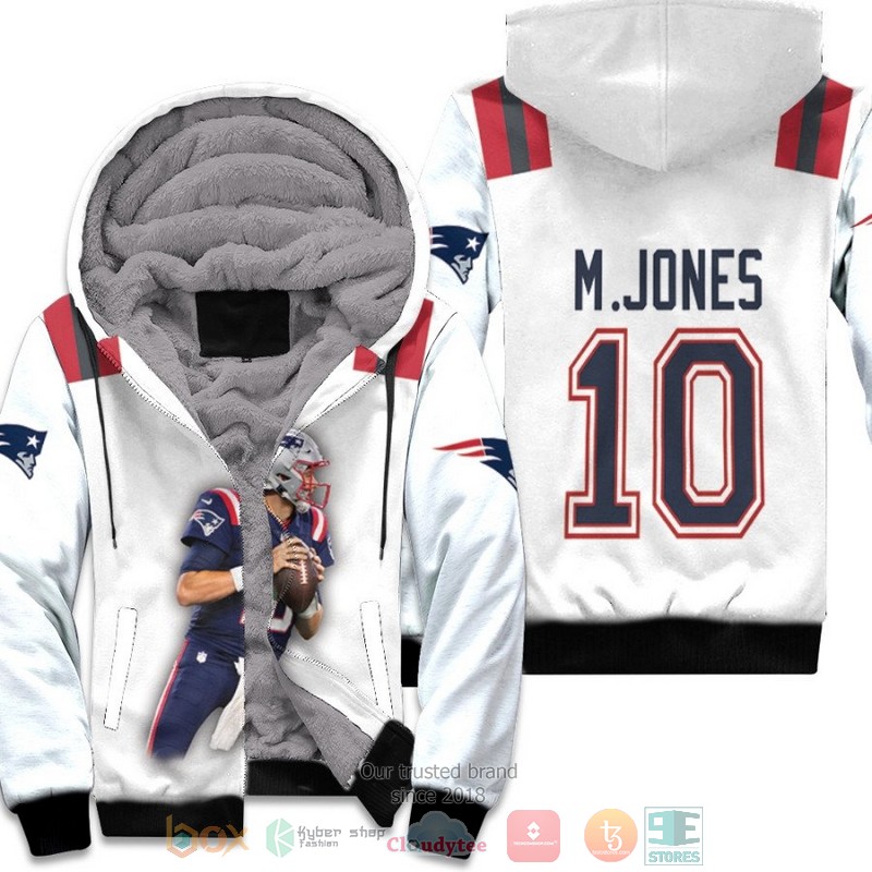 New_England_Patriots_Mac_Jones_10_NFL_White_fleece_hoodie