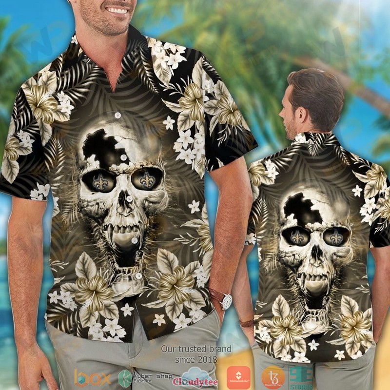 New_Orleans_Saints_3d_illusion_Skull_Hawaiian_shirt_short_1