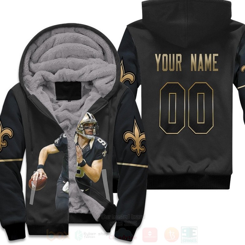 New_Orleans_Saints_Drew_Brees_9_NFL_Black_Golden_Personalized_3D_Fleece_Hoodie