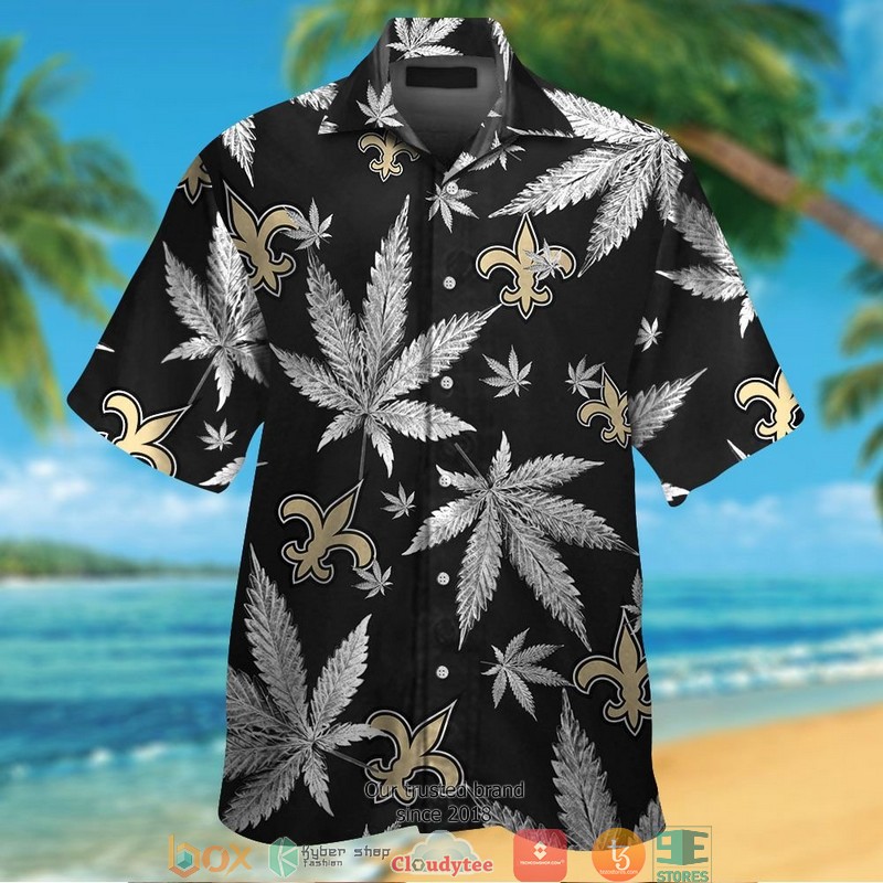 New_Orleans_Saints_cannabis_Black_Hawaiian_Shirt_short