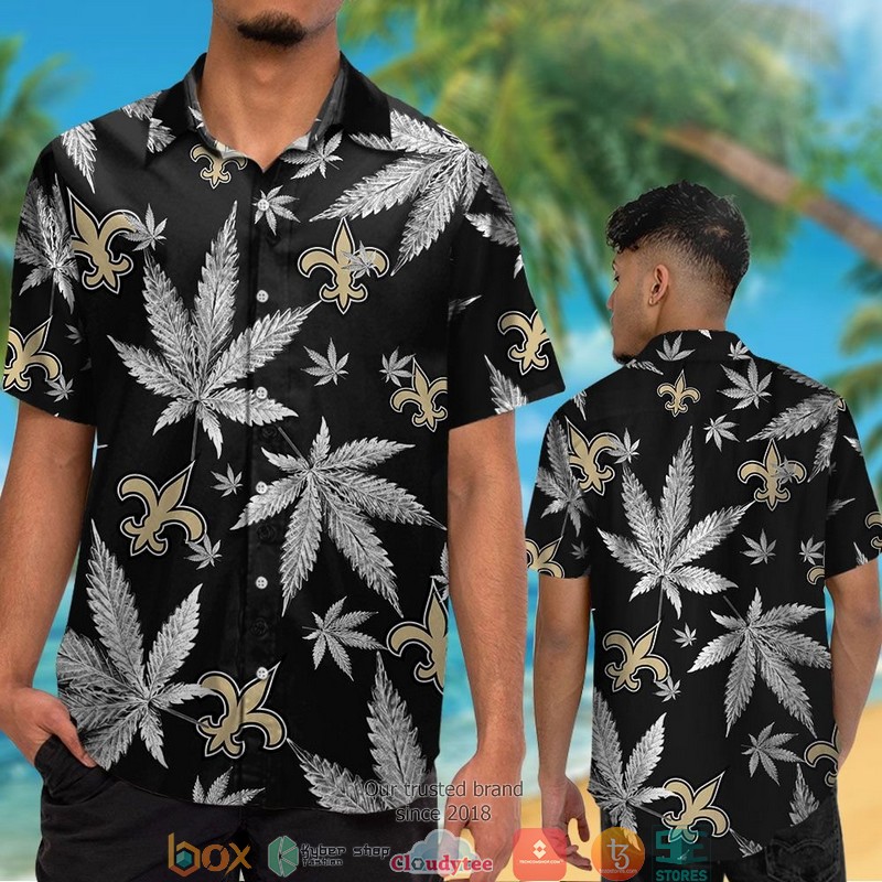 New_Orleans_Saints_cannabis_Black_Hawaiian_Shirt_short_1