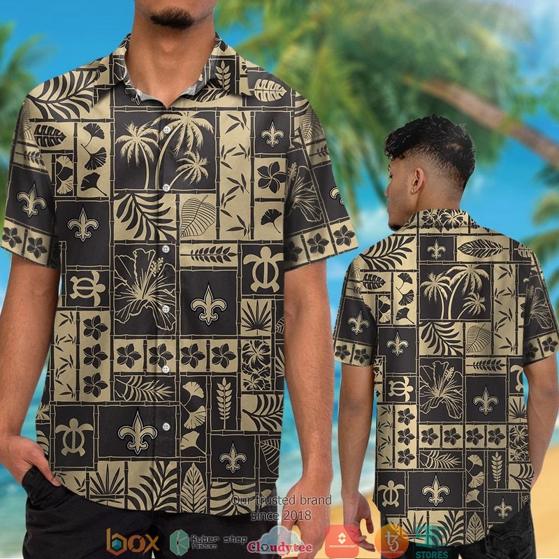 New_Orleans_Saints_hibiscus_coconut_ocean_square_pattern_black_Hawaiian_Shirt_short_1