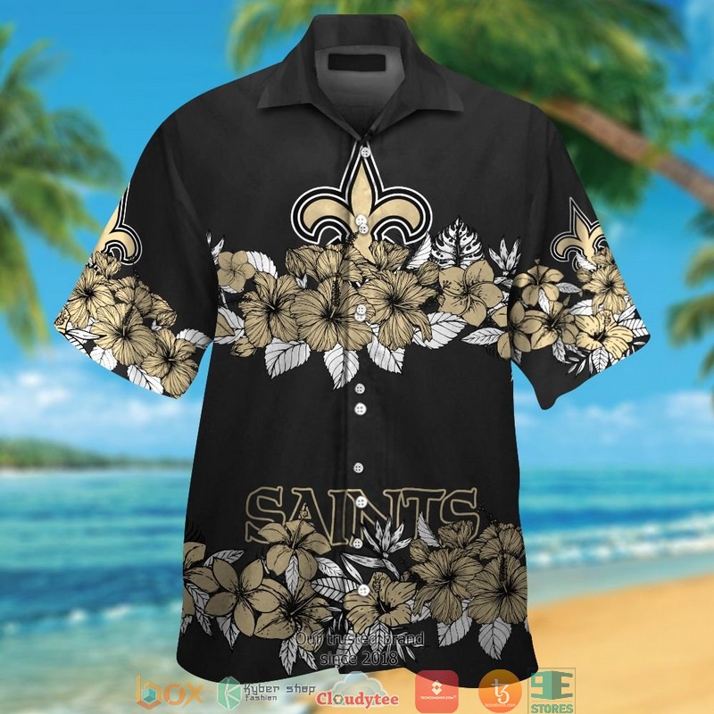 New_Orleans_Saints_hibiscus_flower_line_Hawaiian_Shirt_short