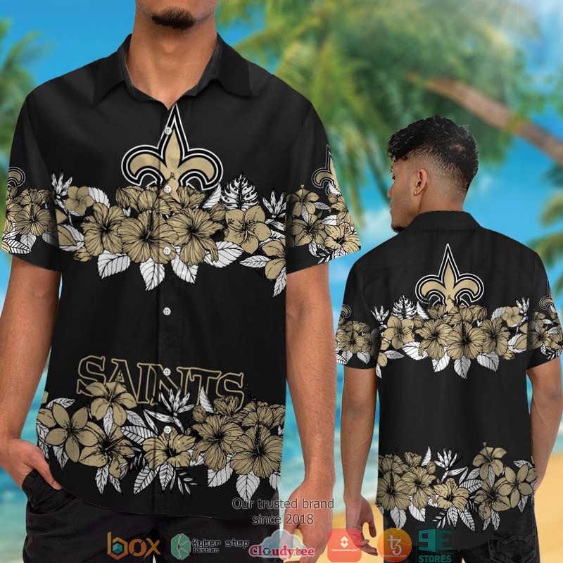 New_Orleans_Saints_hibiscus_flower_line_Hawaiian_Shirt_short_1