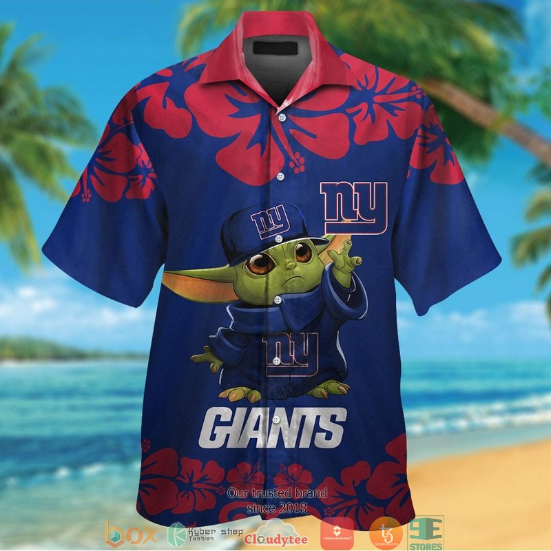 New_York_Giants_Baby_Yoda_Red_Hibiscus_Hawaiian_Shirt_short