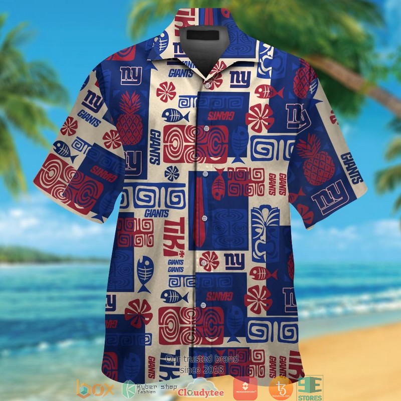 New_York_Giants_Fish_Pineapple_pattern_Hawaiian_Shirt_short