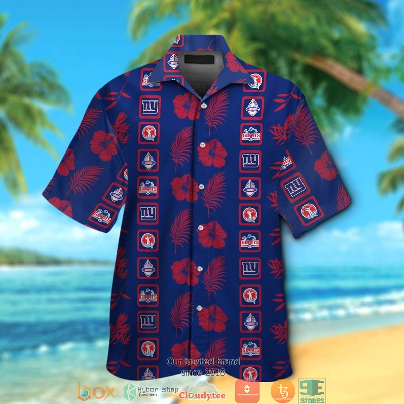 New_York_Giants_Hibiscus_leaf_square_pattern_Hawaiian_Shirt_short