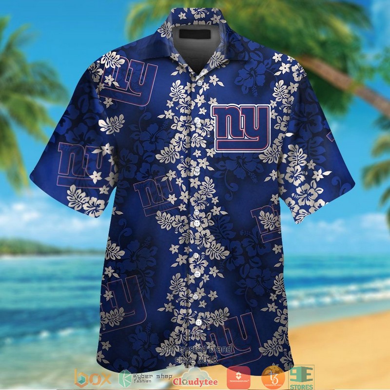 New_York_Giants_hibiscus_flowers_pattern_Hawaiian_Shirt_short