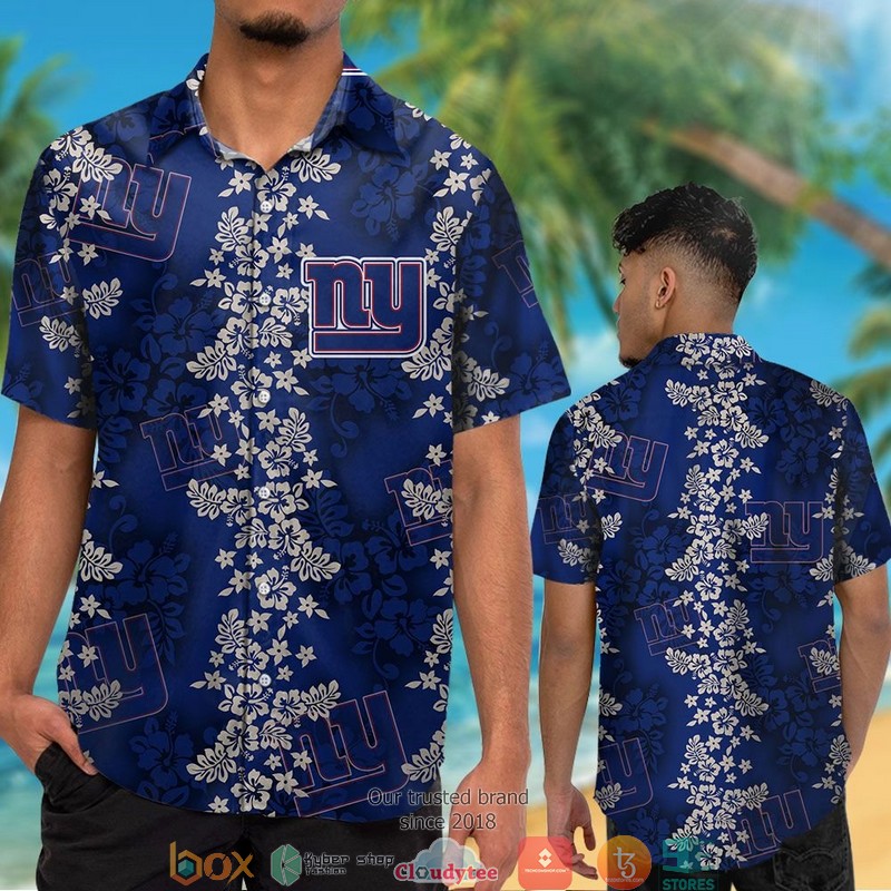 New_York_Giants_hibiscus_flowers_pattern_Hawaiian_Shirt_short_1