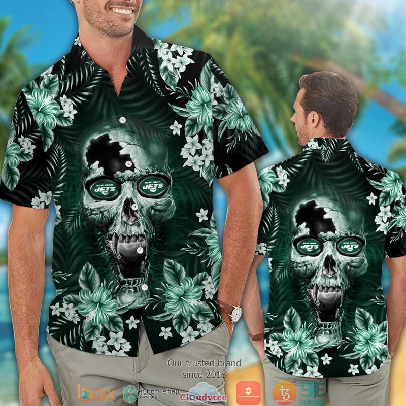 New_York_Jets_3d_illusion_Skull_Hawaiian_Shirt_short_1