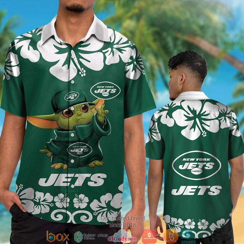 New_York_Jets_Baby_Yoda_Hibiscus_Hawaiian_Shirt_short_1
