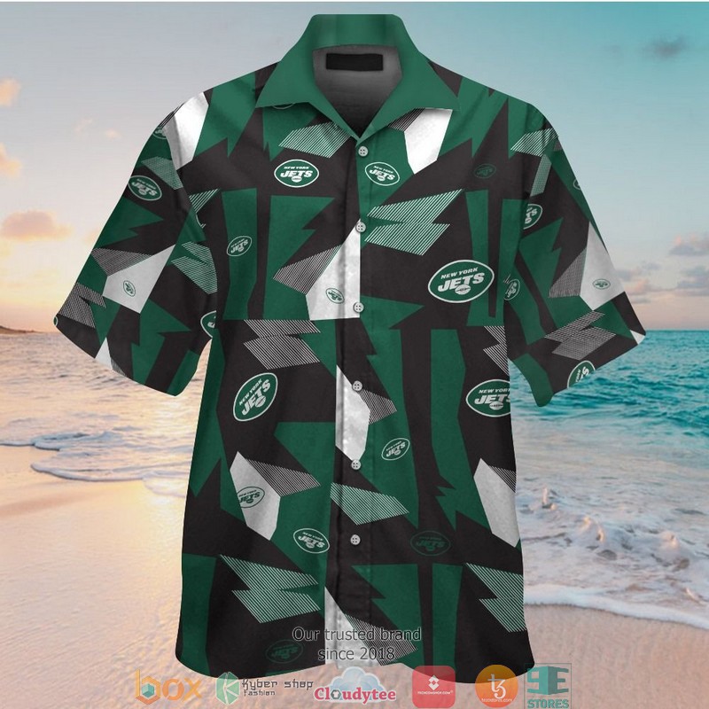New_York_Jets_Black_green_pattern_Hawaiian_Shirt_short