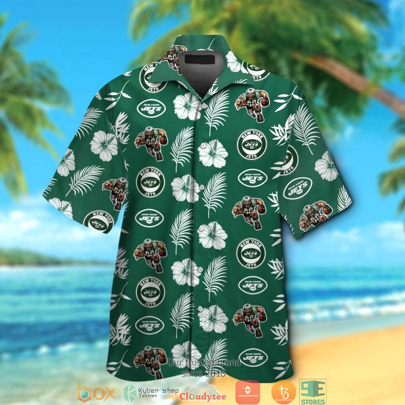 New_York_Jets_Hibiscus_Leaf_pattern_Hawaiian_Shirt_short