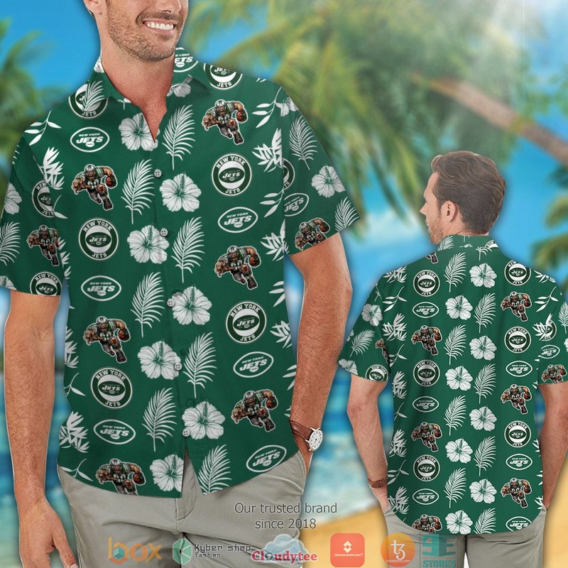 New_York_Jets_Hibiscus_Leaf_pattern_Hawaiian_Shirt_short_1