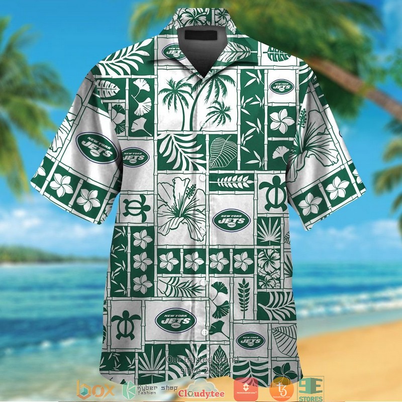 New_York_Jets_Hibiscus_leaf_ocean_pattern_Hawaiian_Shirt_short