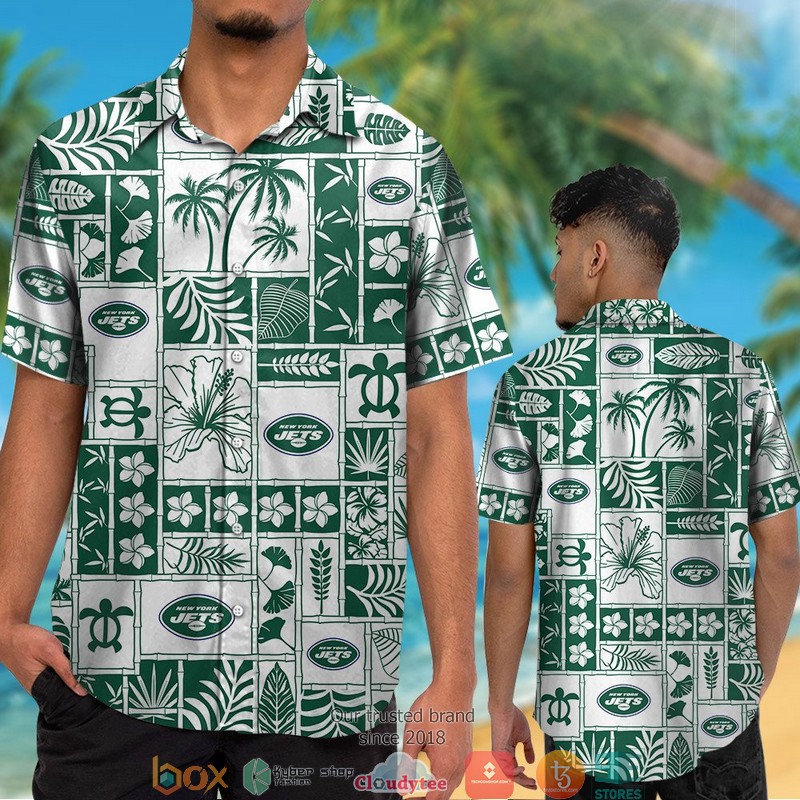 New_York_Jets_Hibiscus_leaf_ocean_pattern_Hawaiian_Shirt_short_1