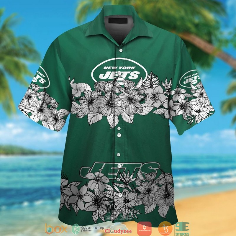 New_York_Jets_hibiscus_flowers_line_Hawaiian_Shirt_short