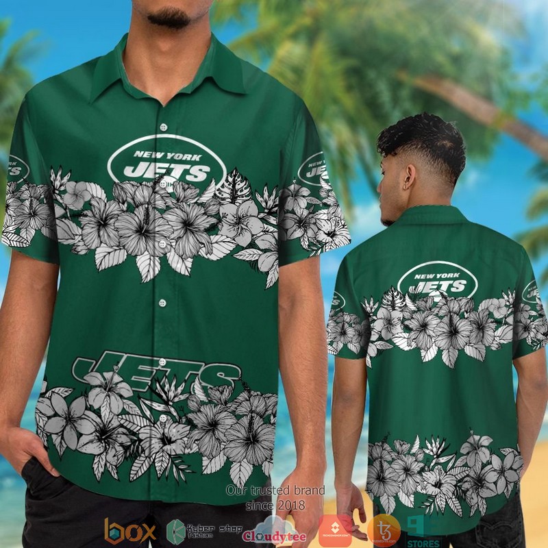 New_York_Jets_hibiscus_flowers_line_Hawaiian_Shirt_short_1