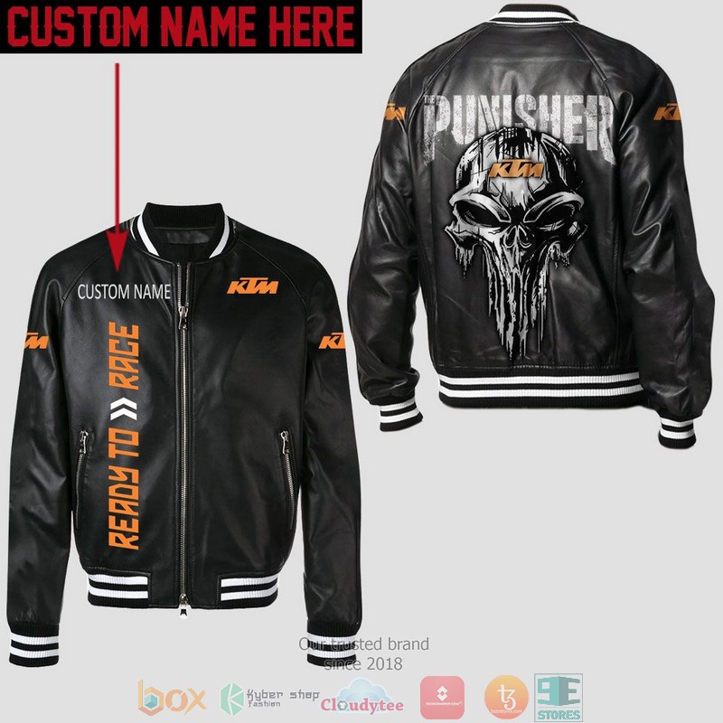 Personalized_KTM_race_Punisher_Skull_Leather_Bomber_Jacket