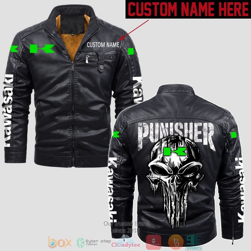Personalized_Kawasaki_Punisher_Skull_Fleece_Leather_Jacket