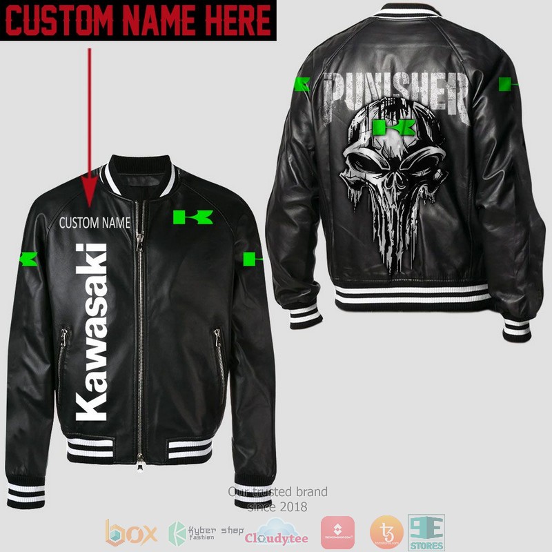 Personalized_Kawasaki_Punisher_Skull_Leather_Bomber_Jacket