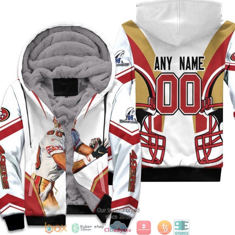Personalized_NFL_San_Francisco_49ers_Jerry_Rice_NFC_Championship_2022_White_3d_Fleece_Hoodie
