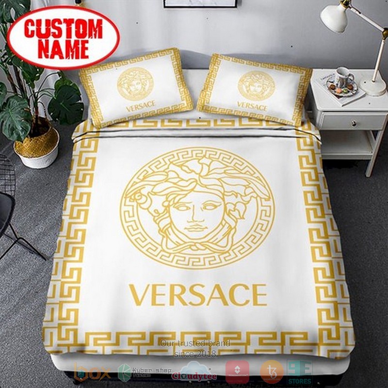 Personalized_Versace_Luxury_brand_yellow_logo_custom_white_Bedding_Set