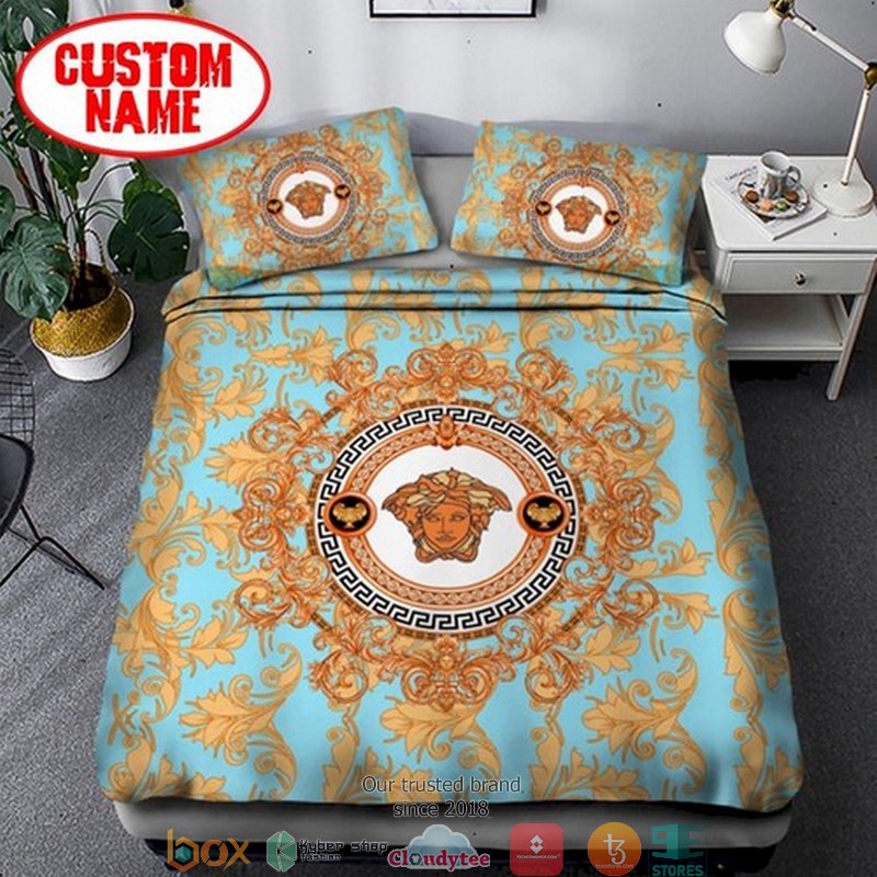 Personalized_Versace_Yellow_pattern_blue_Duvet_cover_bedding_set