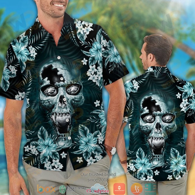 Philadelphia_Eagles_3d_illusion_Skull_Hawaiian_Shirt_short_1