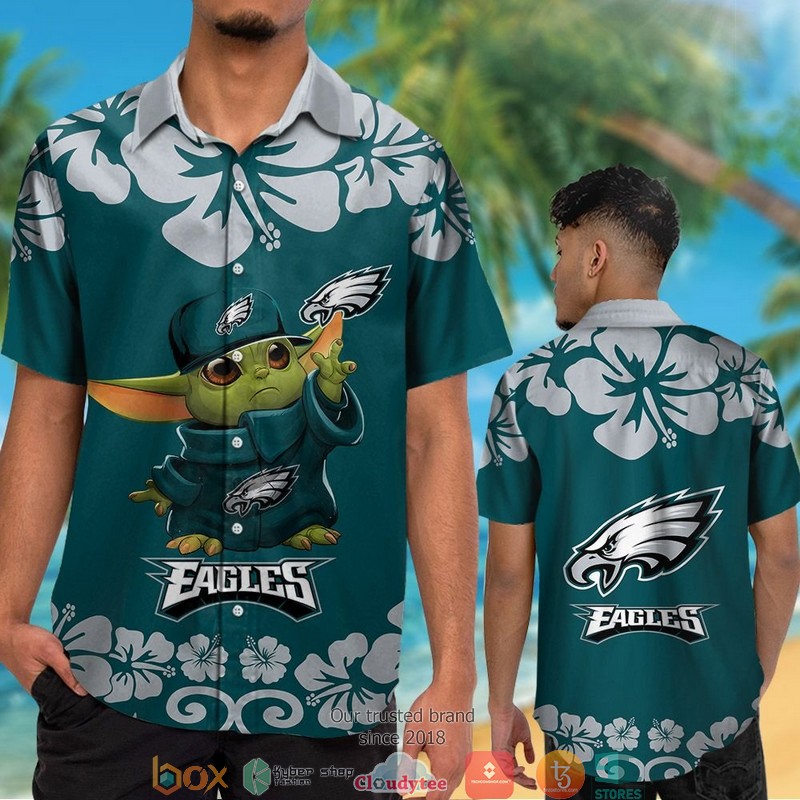 Philadelphia_Eagles_Baby_Yoda_Hibiscus_Hawaiian_Shirt_short_1