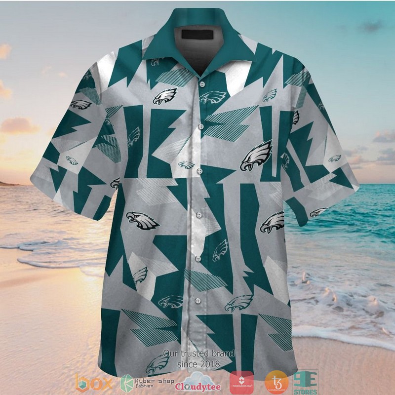 Philadelphia_Eagles_Green_Grey_Pattern_Hawaiian_Shirt_short