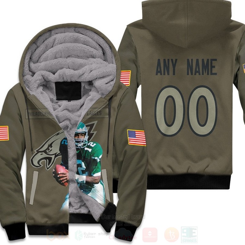 Philadelphia_Eagles_Randall_Cunningham_12_Olive_Salute_To_Service_Personalized_3D_Fleece_Hoodie