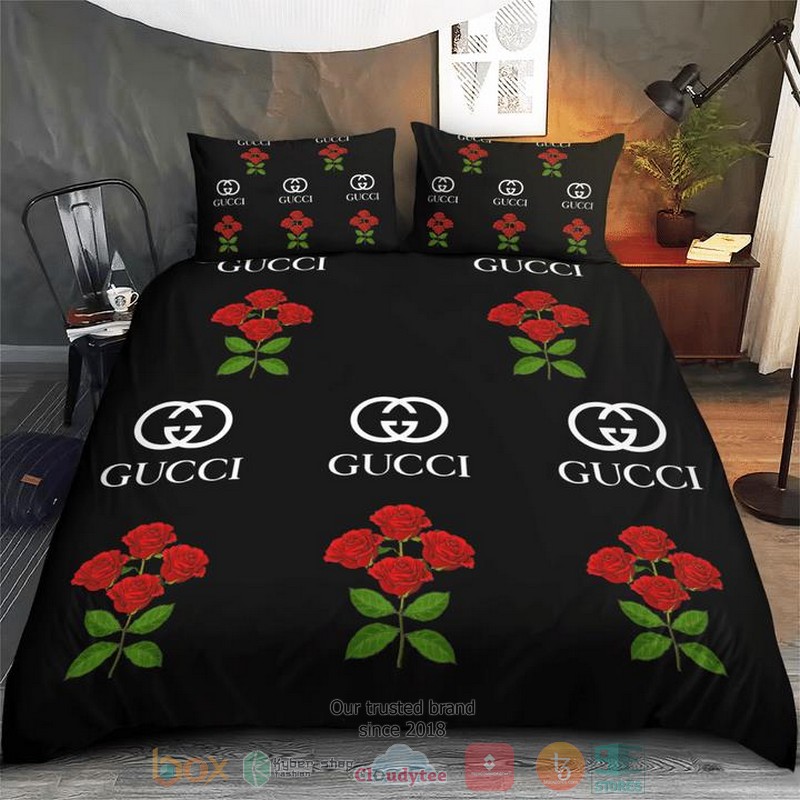 Rose_Gucci_brand_black_quilt_bedding_set