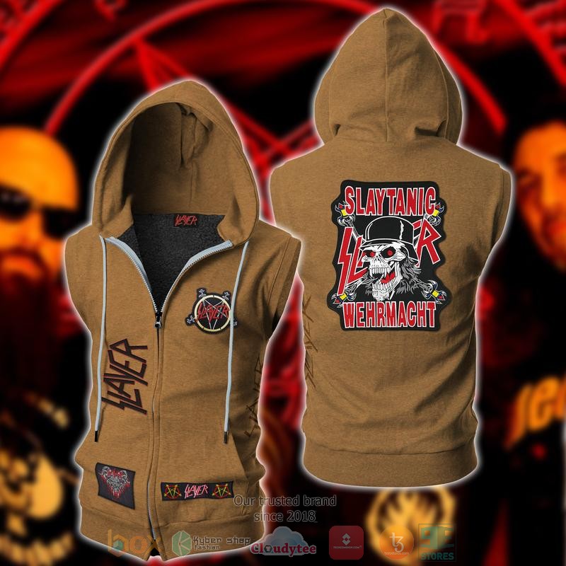Slayer_Band_Slaytanic_Wehrmacht_brown_Sleeveless_zip_vest_leather_jacket
