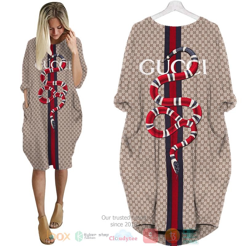 Snake_Gucci_brand_khaki_pattern_Pocket_Dress