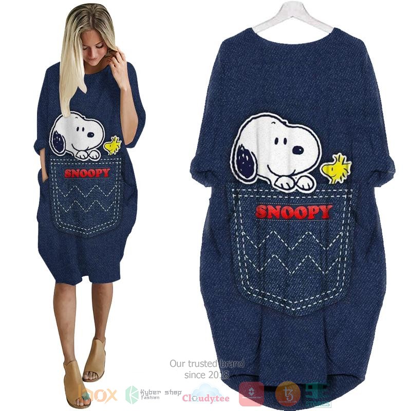 Snoopy_and_Woodstock_denim_color_Pocket_Dress