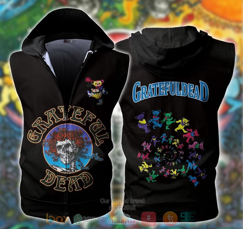 The_Grateful_Dead_Rock_Band_Sleeveless_zip_vest_leather_jacket