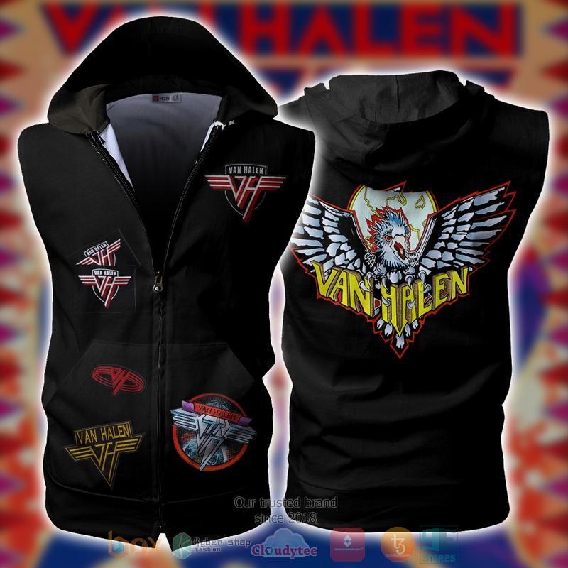 Van_Halen_Rock_Band_black_Sleeveless_zip_vest_leather_jacket