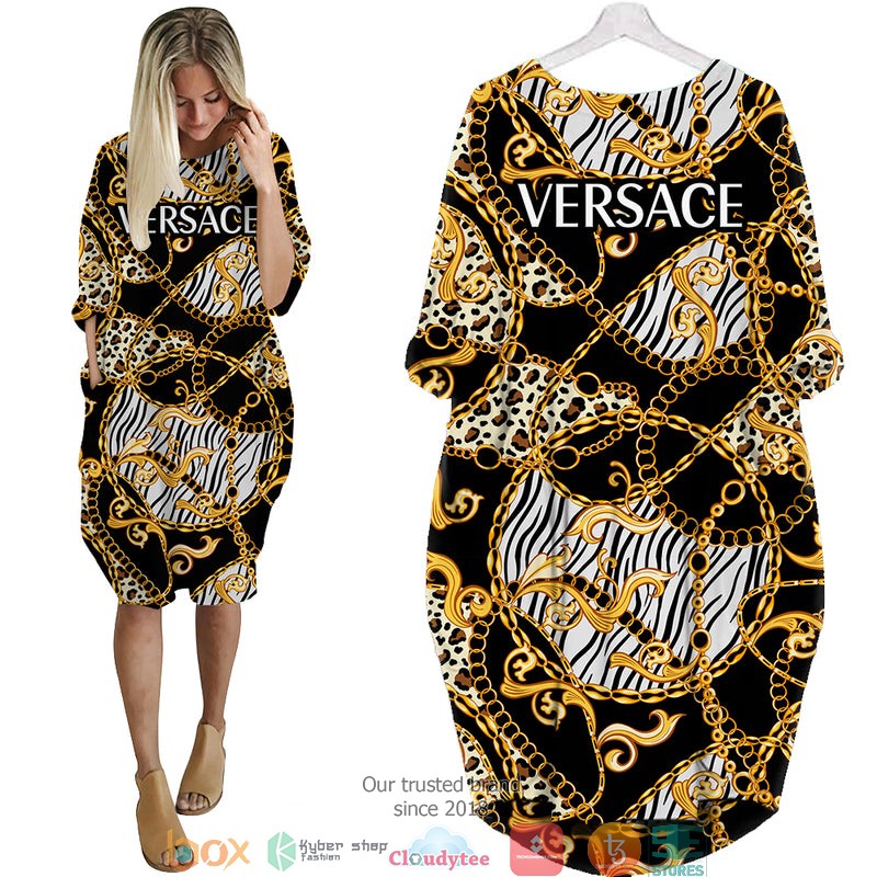 Versace_Gold_leopard_pattern_Black_Batwing_Pocket_Dress