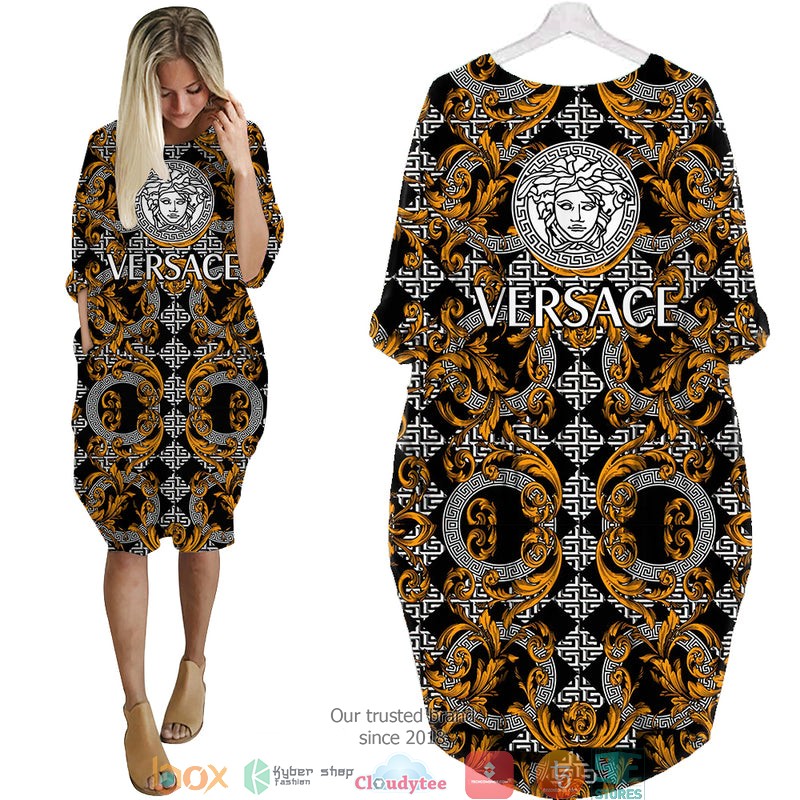 Versace_Gold_pattern_Black_Batwing_Pocket_Dress