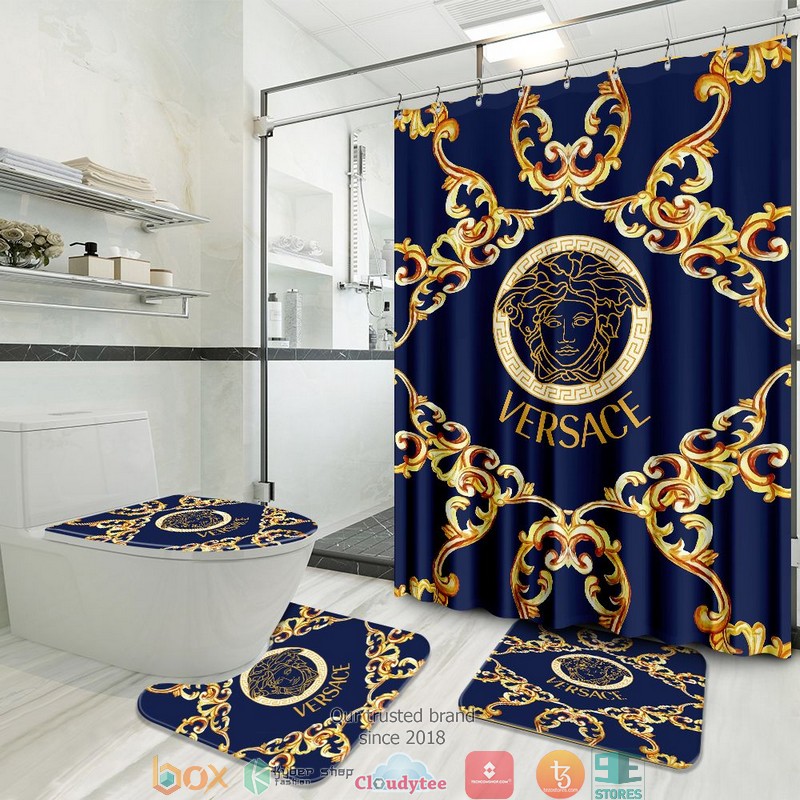 Versace_Gold_pattern_Navy_shower_curtain_bathroom_set