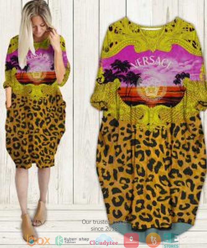 Versace_leopard_pattern_sunset_island_Batwing_Pocket_Dress