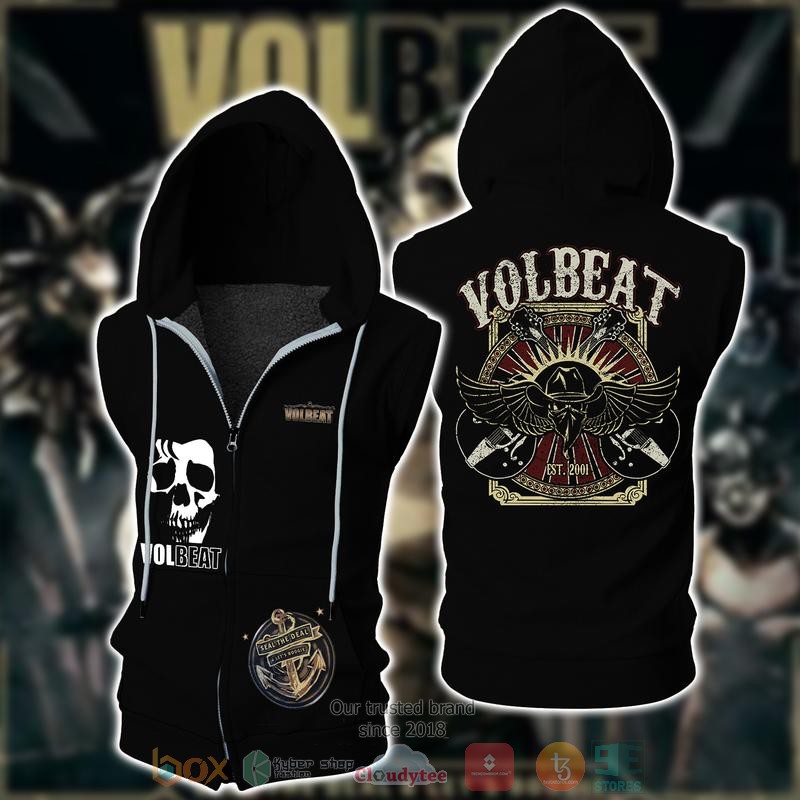Volbeat_band_black_Sleeveless_zip_vest_leather_jacket