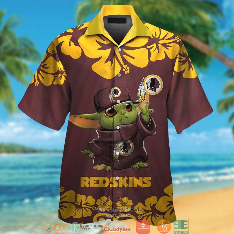 Washington_Redskins_Yellow_Hibiscus_Baby_Yoda_Hawaiian_Shirt_short