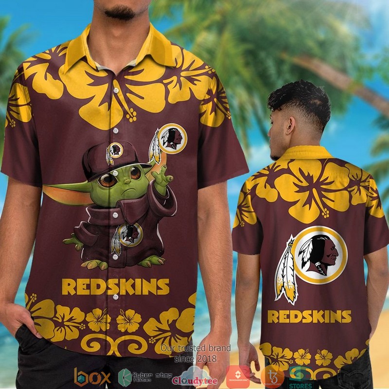 Washington_Redskins_Yellow_Hibiscus_Baby_Yoda_Hawaiian_Shirt_short_1