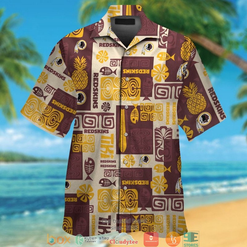 Washington_Redskins_fish_pineapple_pattern_Hawaiian_Shirt_Short