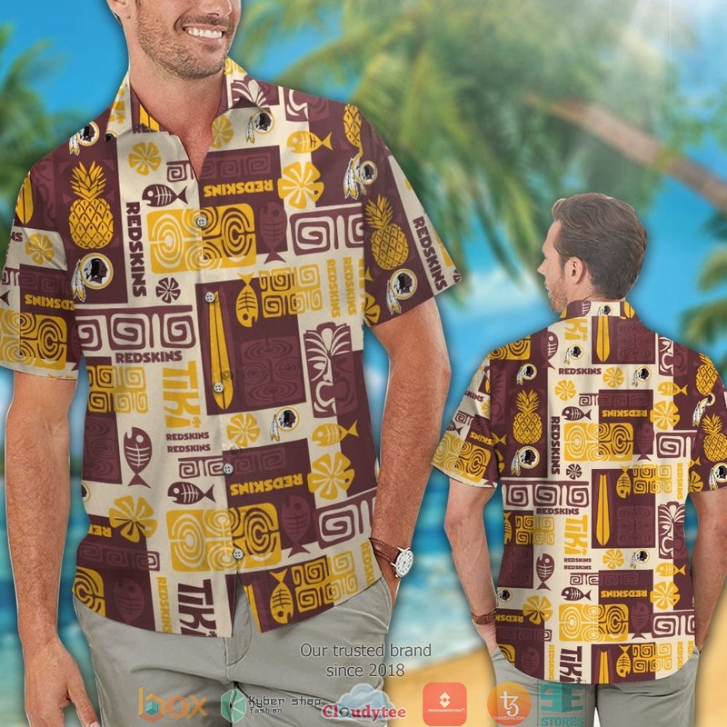 Washington_Redskins_fish_pineapple_pattern_Hawaiian_Shirt_Short_1