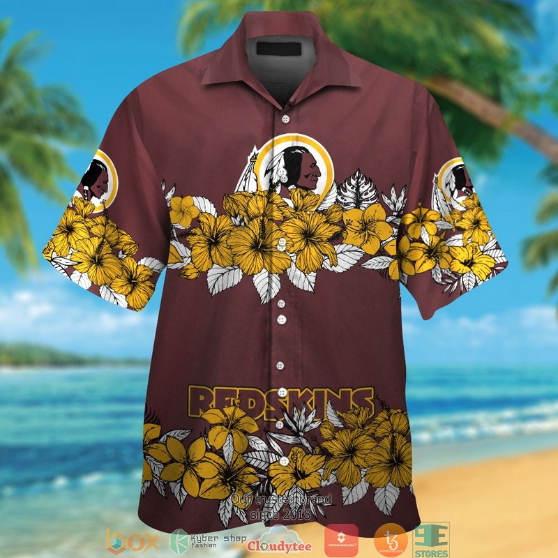 Washington_Redskins_hibiscus_flower_line_Hawaiian_Shirt_short